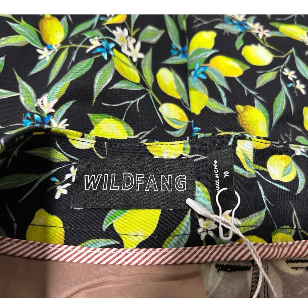 Wildfang Women The Empower Wide Leg Trouser Lemon Print Black Yellow Pants Sz 10 - Picture 5 of 7